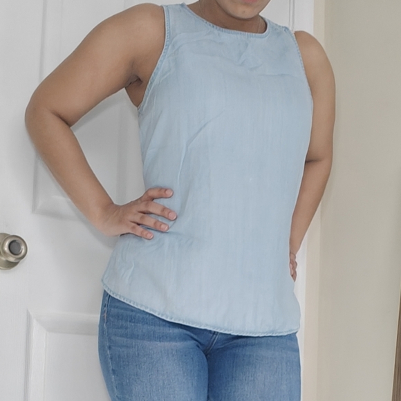 Gap Medium Cotton-Like Light Blue Sleeveless Tank Top Tie Up Relaxed Fit Blouse - Picture 1 of 7